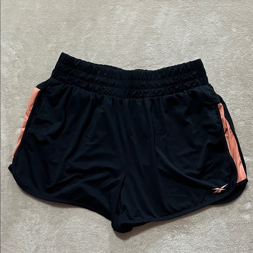 Reebok Women's Athletic Shorts in Black with Coral Highlights